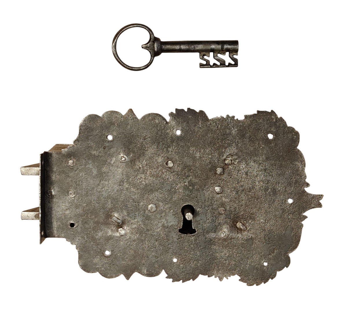 Serrure d'Armoire En Fer Forgé Et Ciselé XVII-XVIIIe Siècle-photo-3