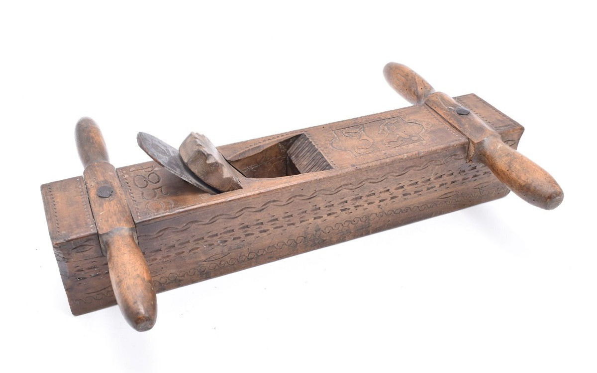 Large Carved Austrian Wooden Planer Dated 1856-photo-2