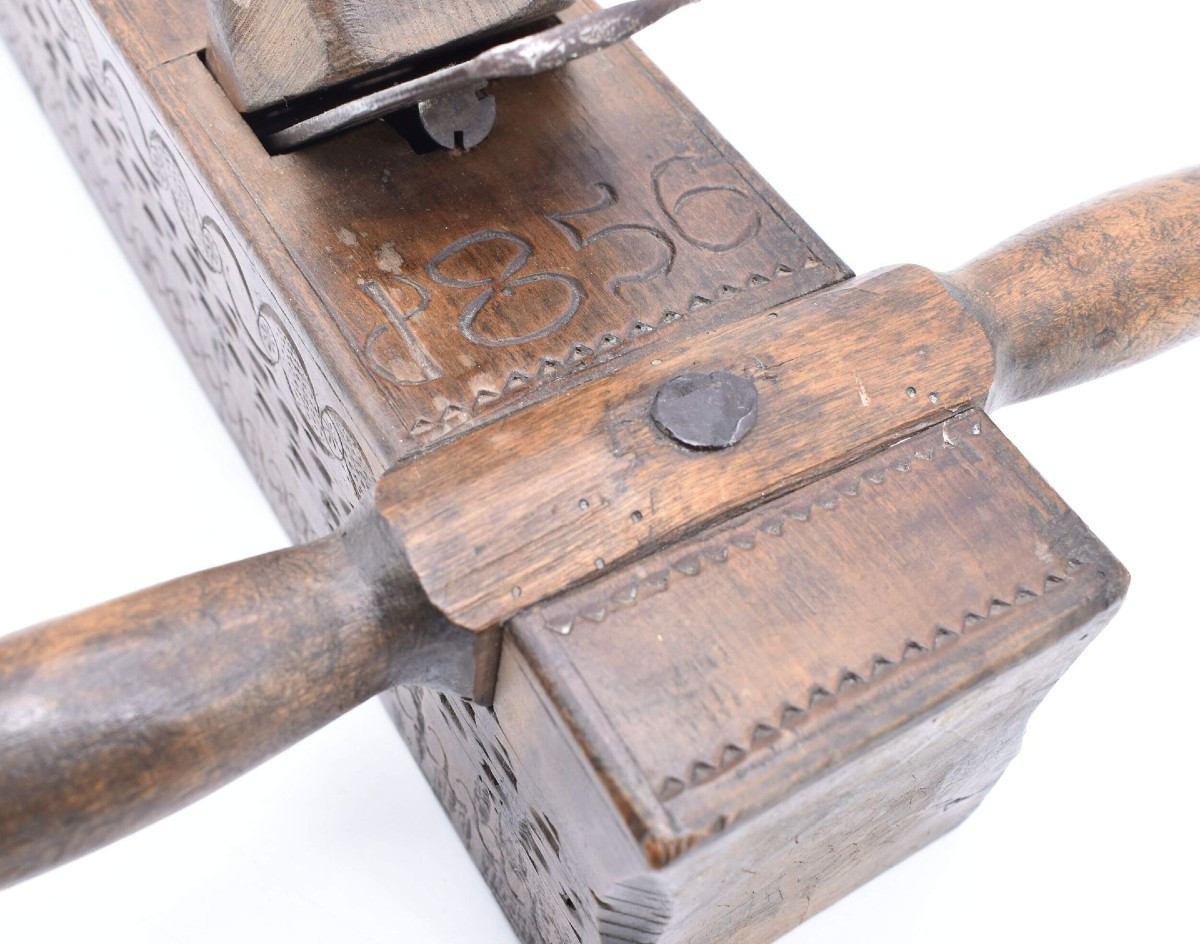 Large Carved Austrian Wooden Planer Dated 1856-photo-3