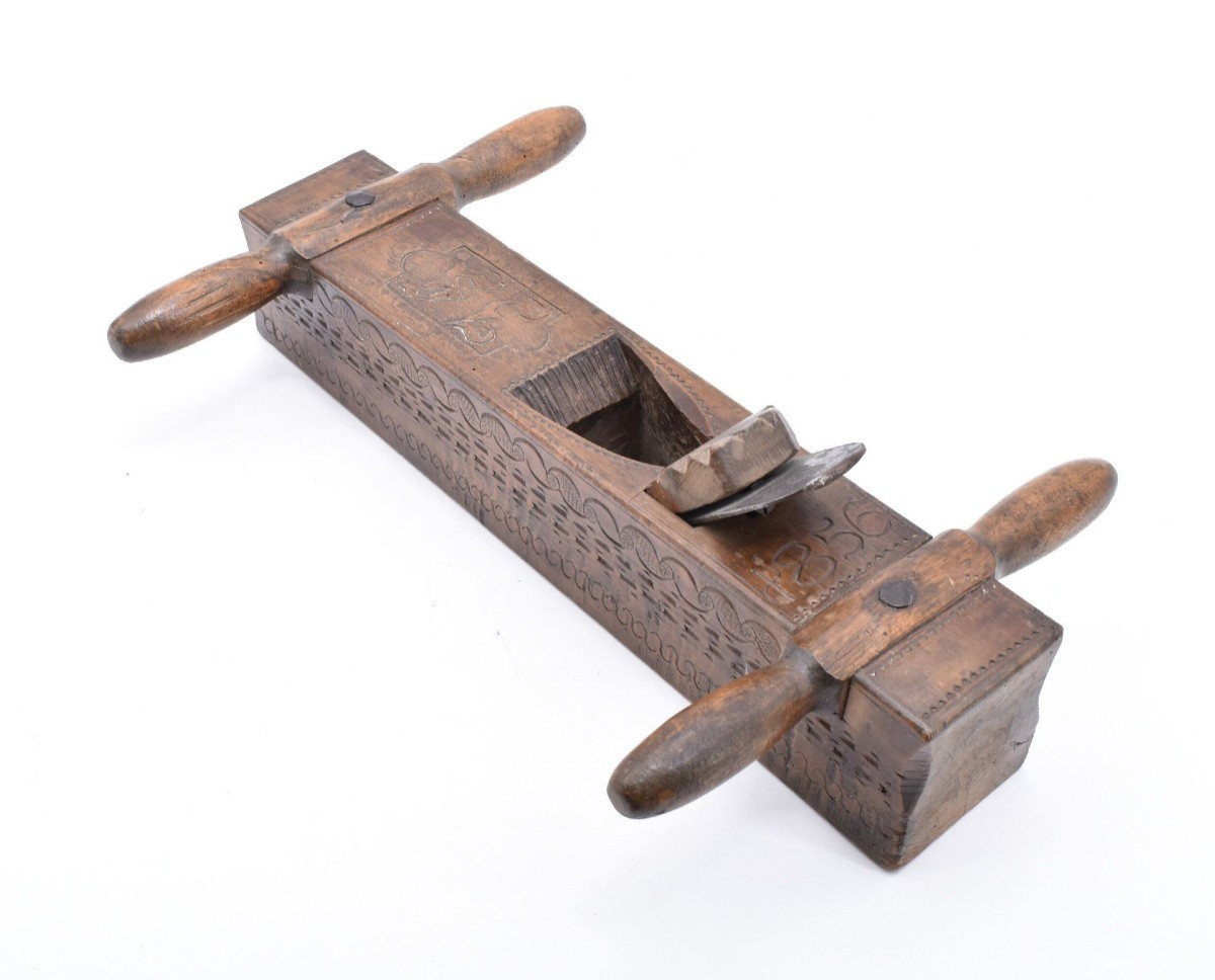 Large Carved Austrian Wooden Planer Dated 1856-photo-1