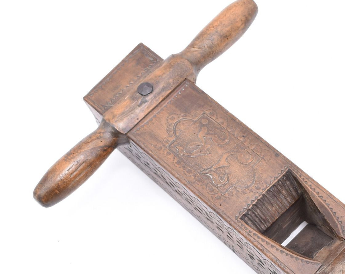 Large Carved Austrian Wooden Planer Dated 1856-photo-3