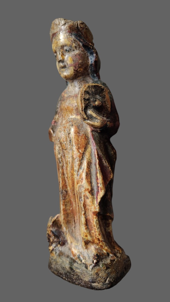 Piar Of Polychromed Small Statues Italy XV Century-photo-3