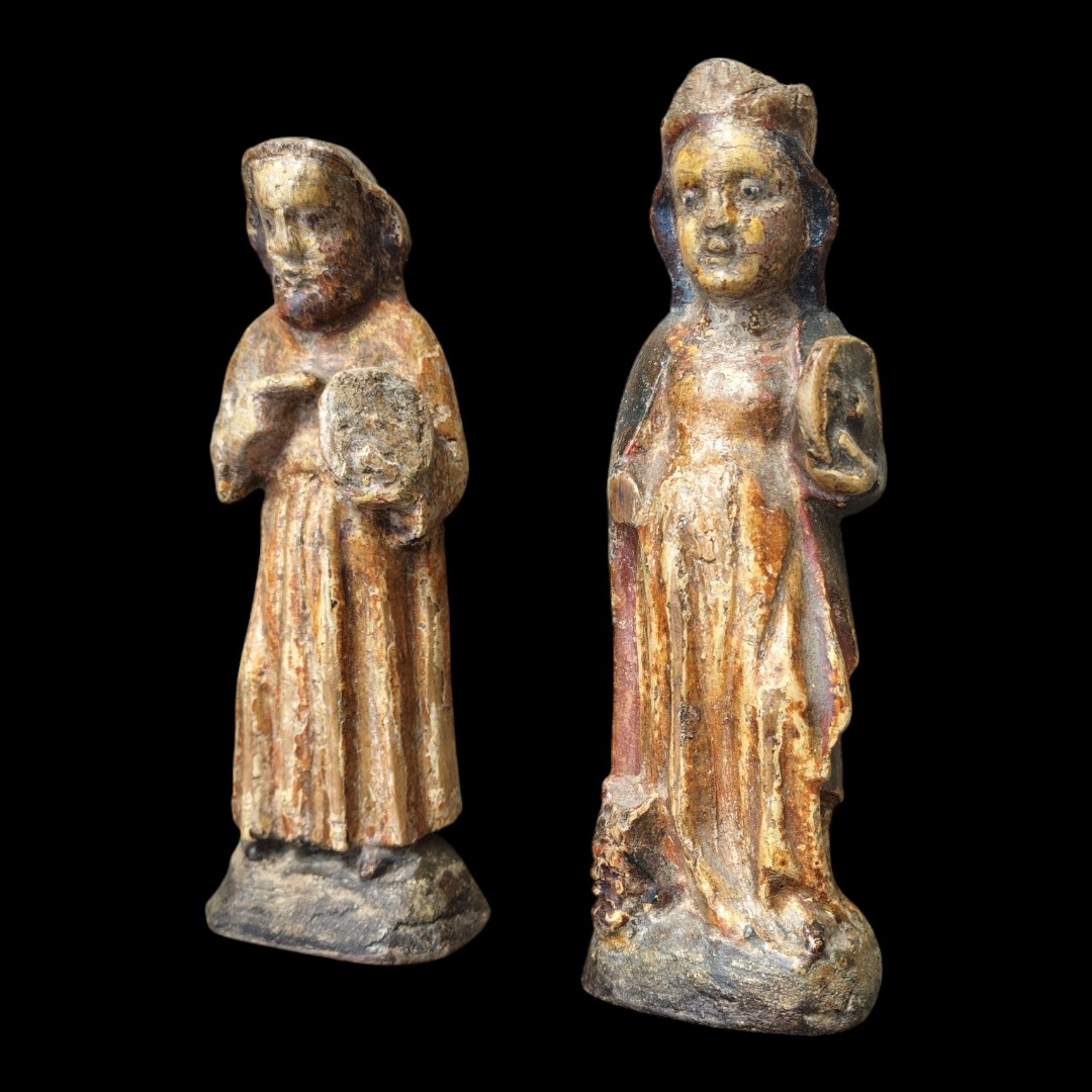 Piar Of Polychromed Small Statues Italy XV Century-photo-4