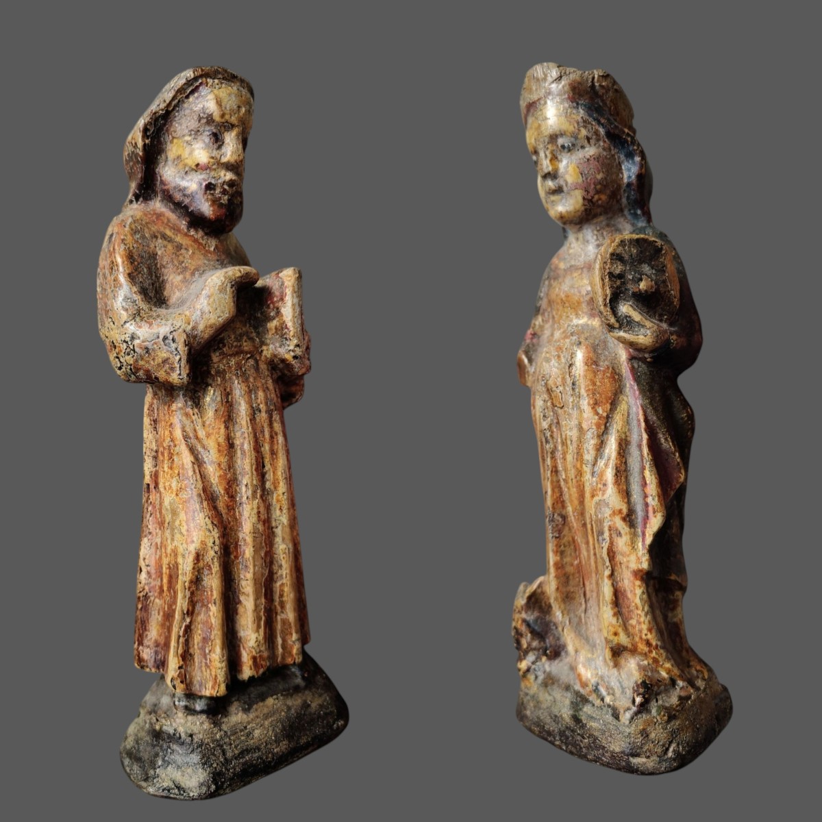 Piar Of Polychromed Small Statues Italy XV Century