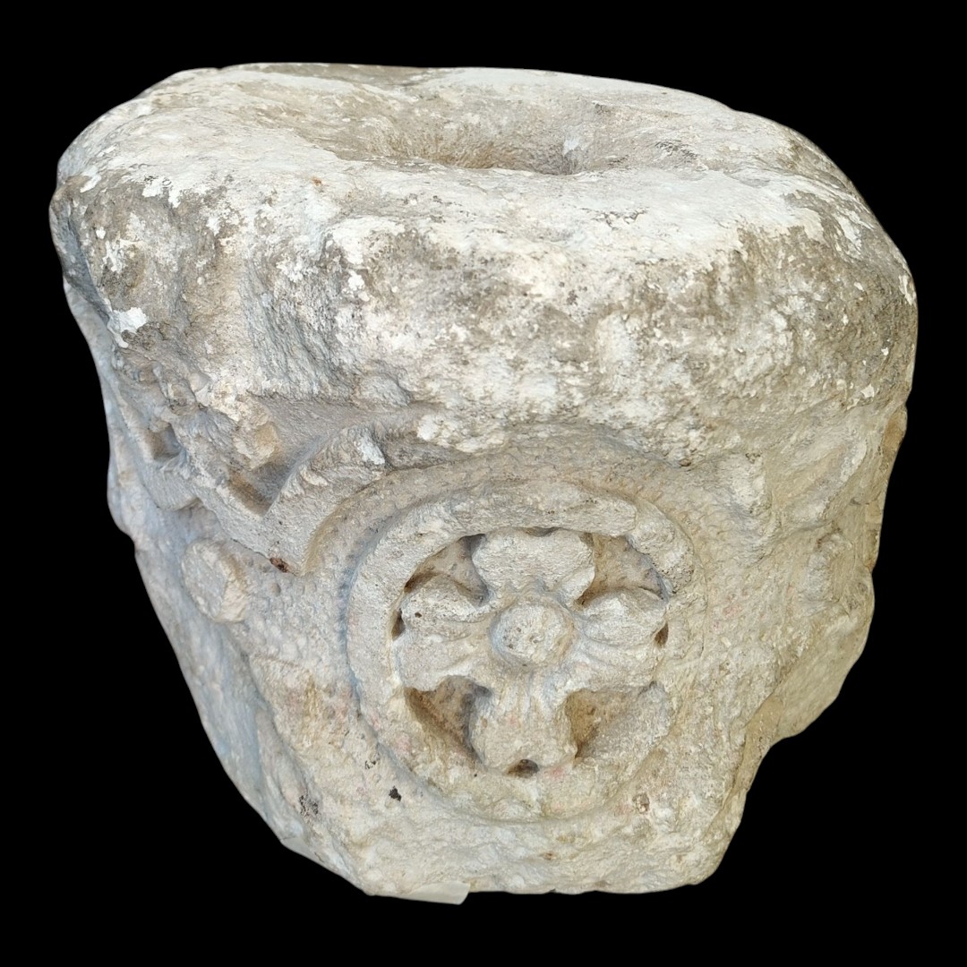 Refined Romanesque Stone Capital Decorated With Camunian Roses XIII Century-photo-6