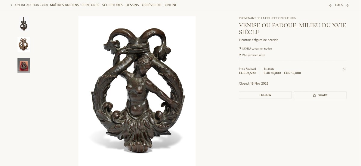 Heurtoir en bronze à figure de nereide-photo-7