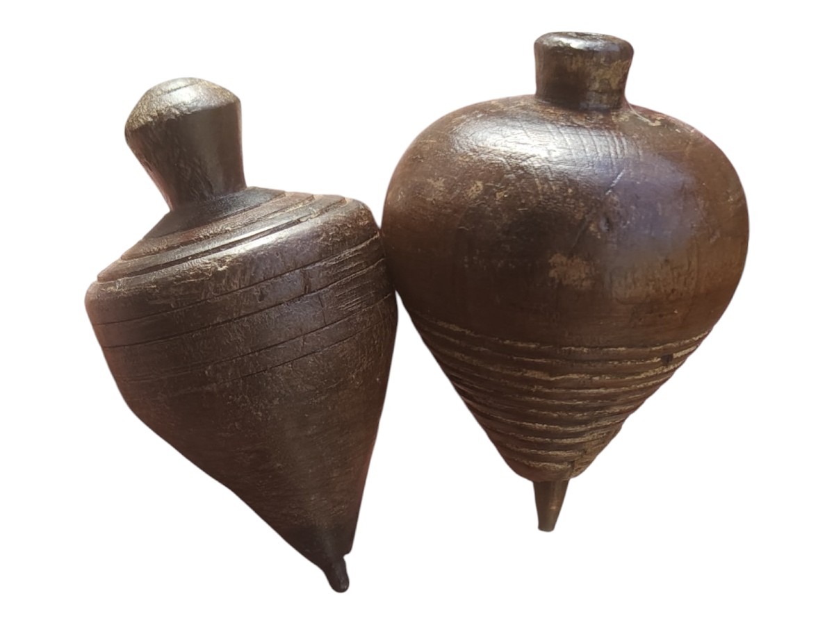  Pair Of 19th Century Turned Wooden Spinning Tops