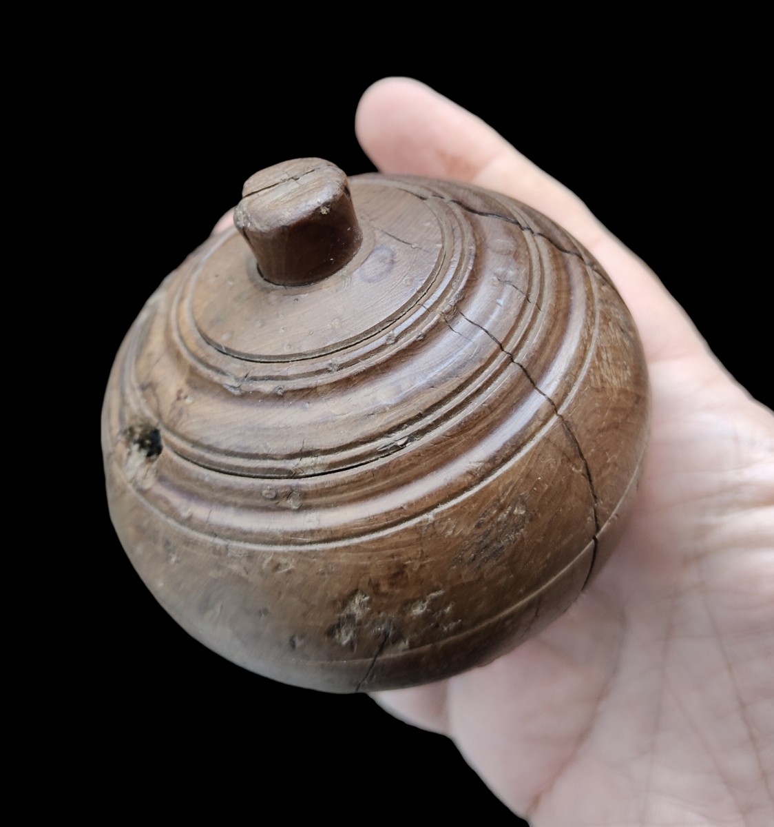  Large 19th Century Turned Boxwood Spinning Top-photo-2