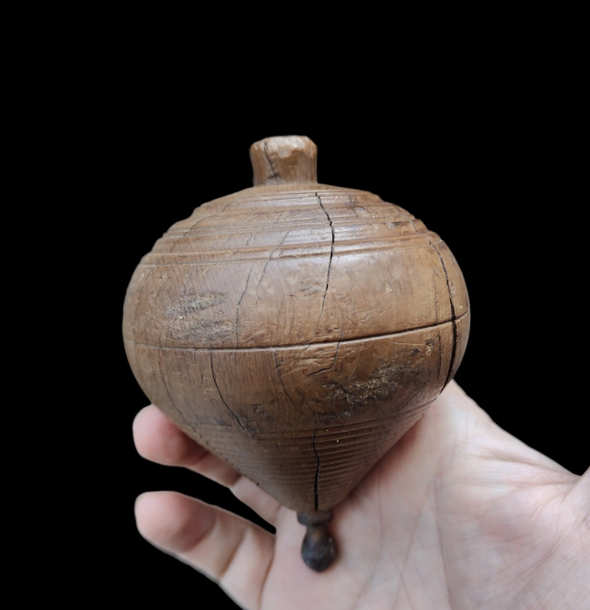  Large 19th Century Turned Boxwood Spinning Top-photo-3