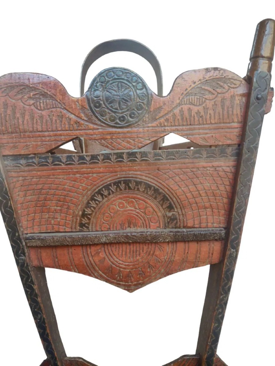 Berceau en bois peint Alpes Italiennes (Valsesia) début XIXe siècle-photo-1