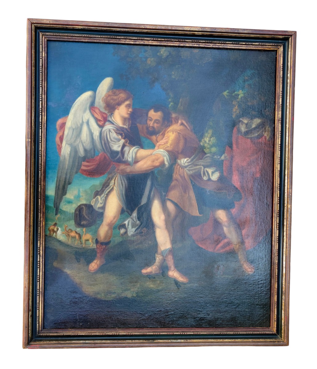 Le combat de Jacob avec l'ange Itale XVIIe siècle-photo-1