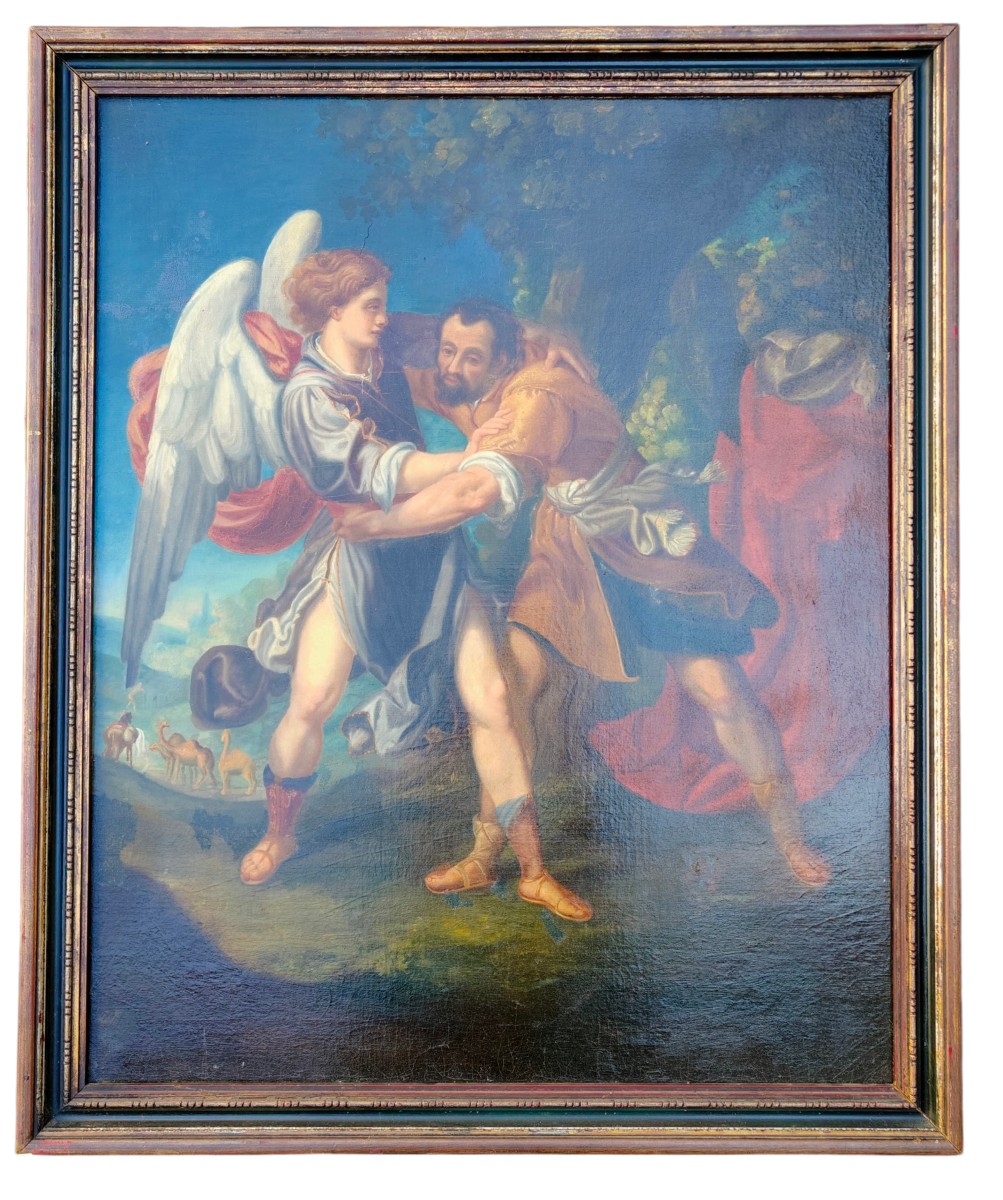 Le combat de Jacob avec l'ange Itale XVIIe siècle-photo-2