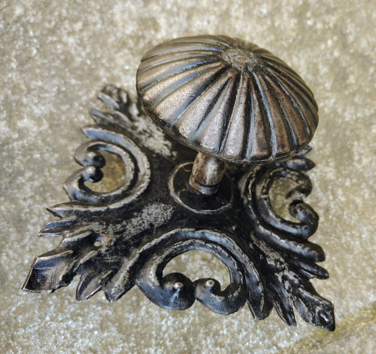 Grand bouton de porte en fer forgé avec belle platine-photo-3