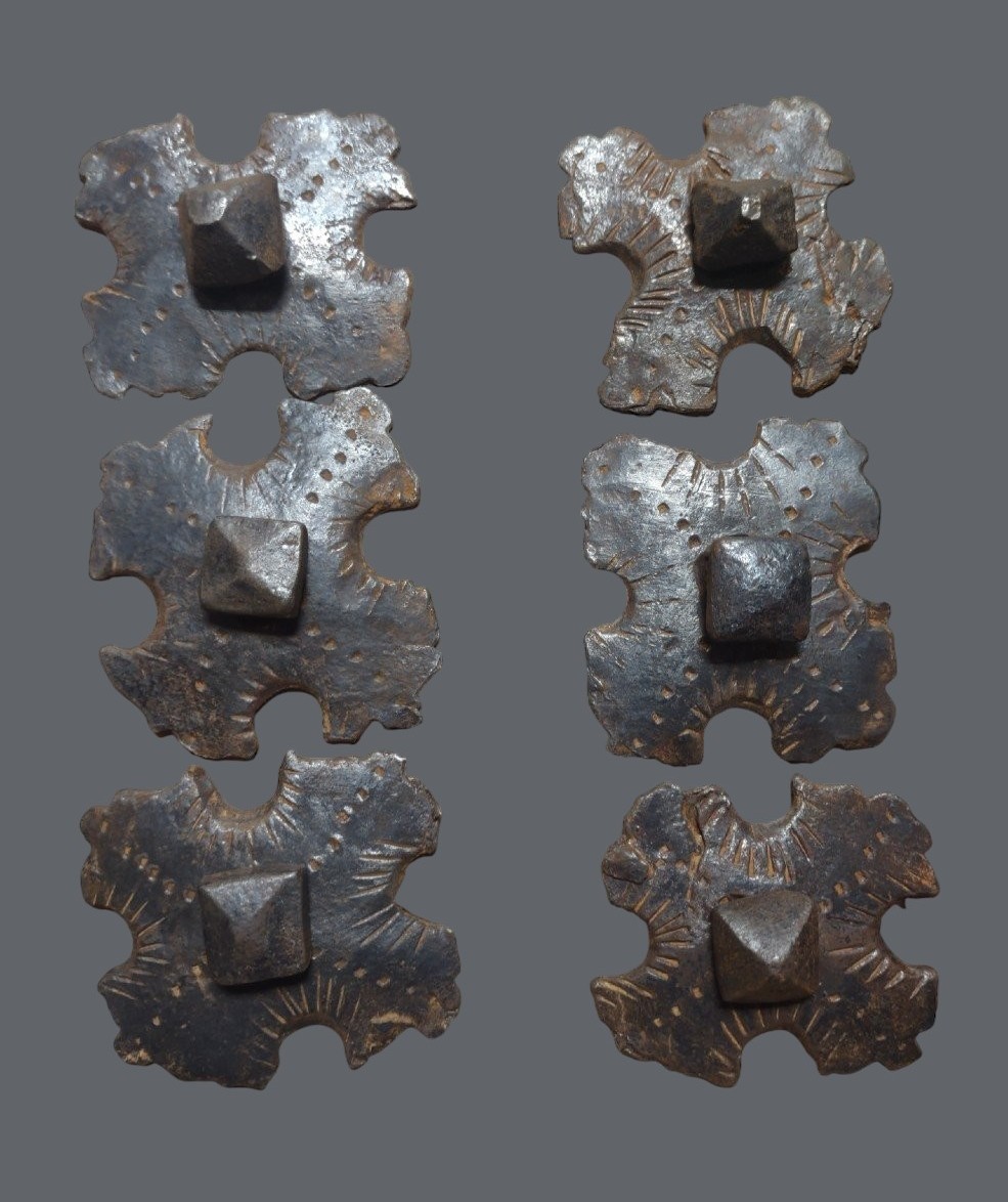 6 Wrought-iron Nails With Engravings, 17th–18th Century
