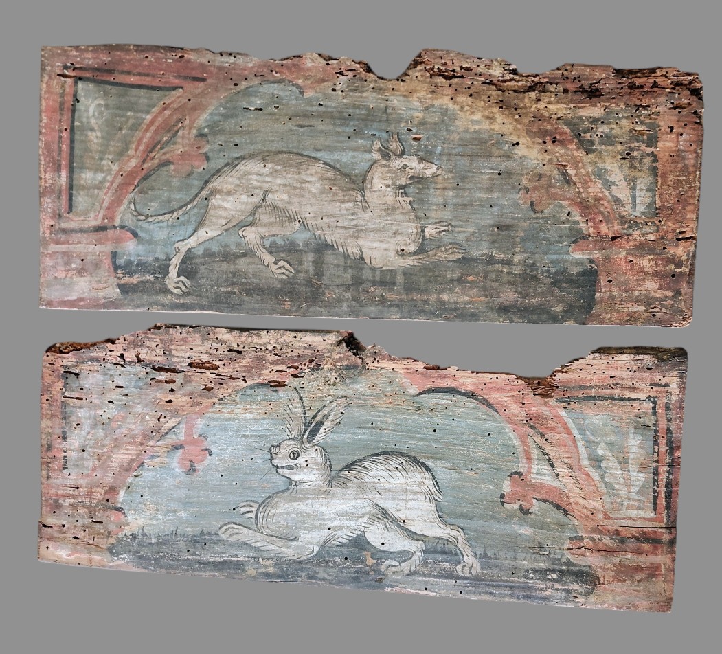 Paire de panneaux de plafond en bois peint Renaissance italienne 