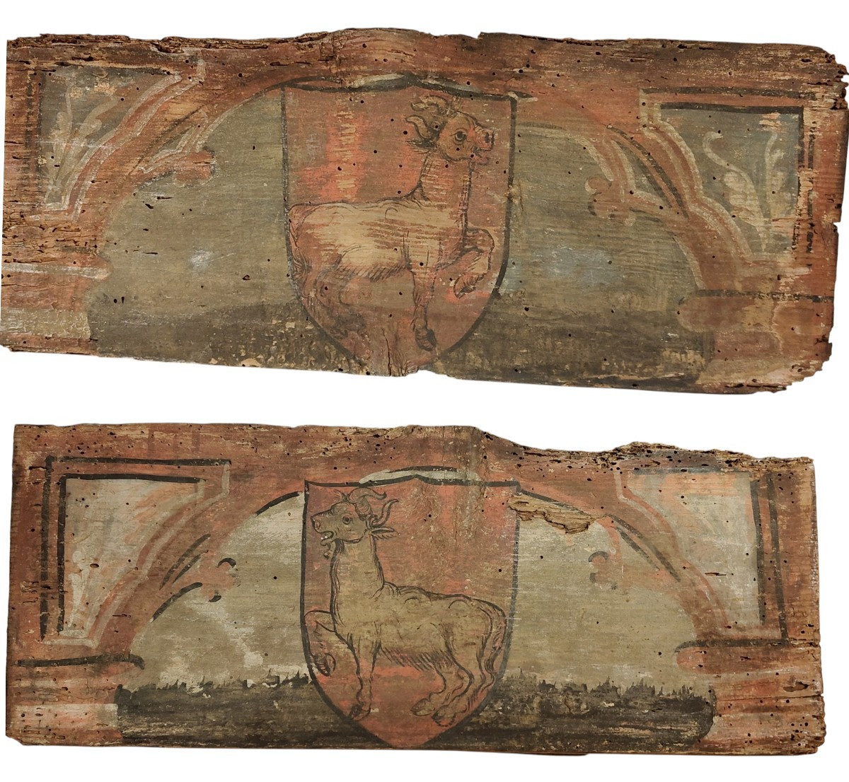 Pair Of Lombard Renaissance Painted Panels  From The Ceiling Of A Noble House-photo-2