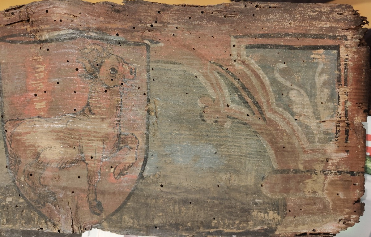 Pair Of Lombard Renaissance Painted Panels  From The Ceiling Of A Noble House-photo-2