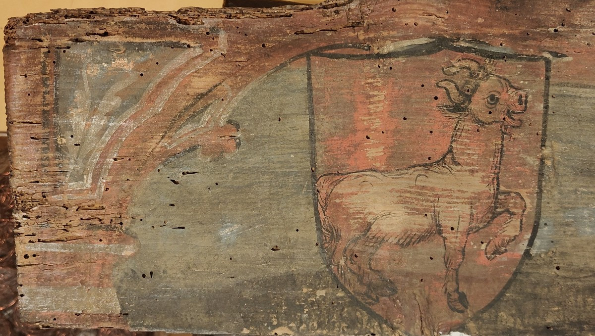 Pair Of Lombard Renaissance Painted Panels  From The Ceiling Of A Noble House-photo-3