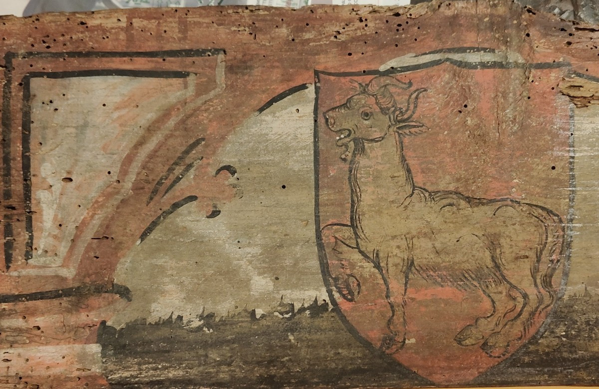 Pair Of Lombard Renaissance Painted Panels  From The Ceiling Of A Noble House-photo-4