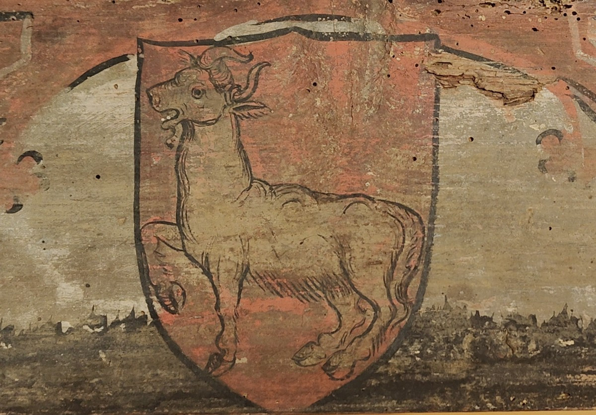 Pair Of Lombard Renaissance Painted Panels  From The Ceiling Of A Noble House