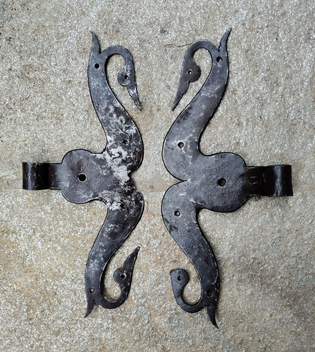 Pair Of Large 17th-century Wrought-iron Door Hinges 