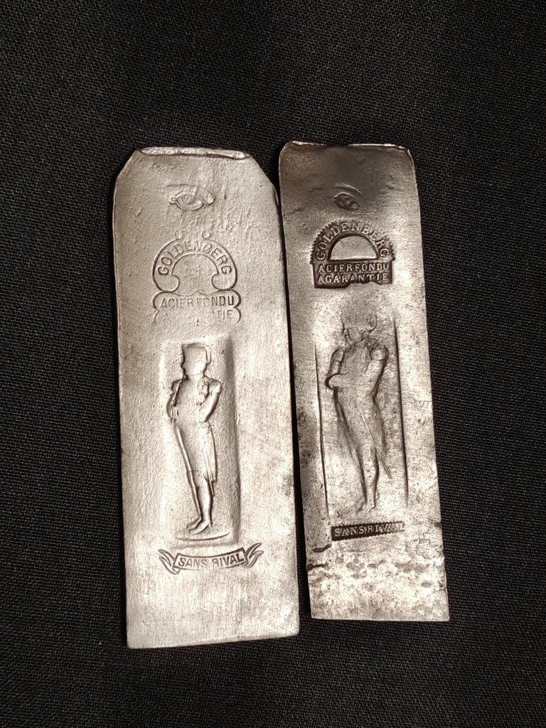Two Different Goldenber Planer Blades Decorated With The Image Of Napoleon From The 19th Century