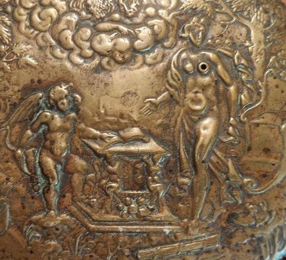 Oval Brass Plaque Depicting Diana And Cupid, Surmounted By Zeus; Early 17th Century-photo-4