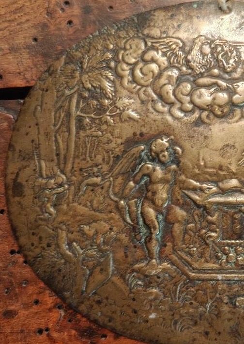 Oval Brass Plaque Depicting Diana And Cupid, Surmounted By Zeus; Early 17th Century-photo-2