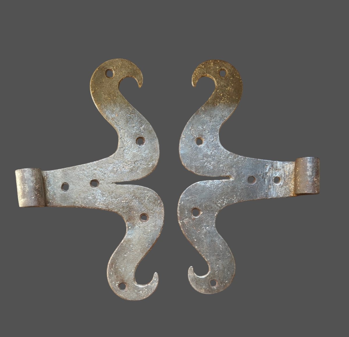 Paire de Pentures En Fer Forgé XVIIe Siècle-photo-2