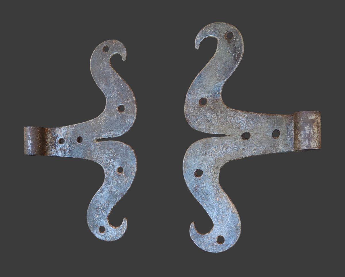 Paire de Pentures En Fer Forgé XVIIe Siècle-photo-4