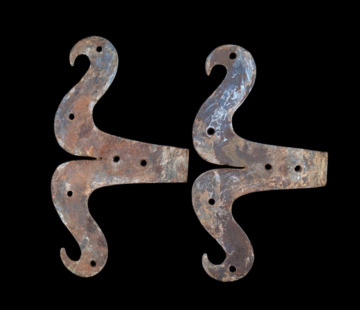 Paire de Pentures En Fer Forgé XVIIe Siècle-photo-3