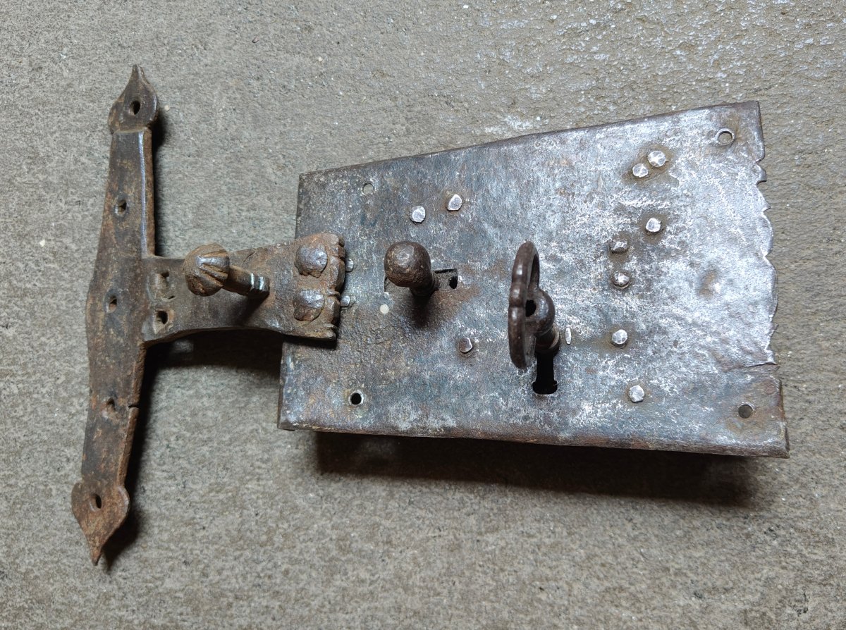 Serrure De Porte Complète Avec Clé XVIIe Siècle-photo-3