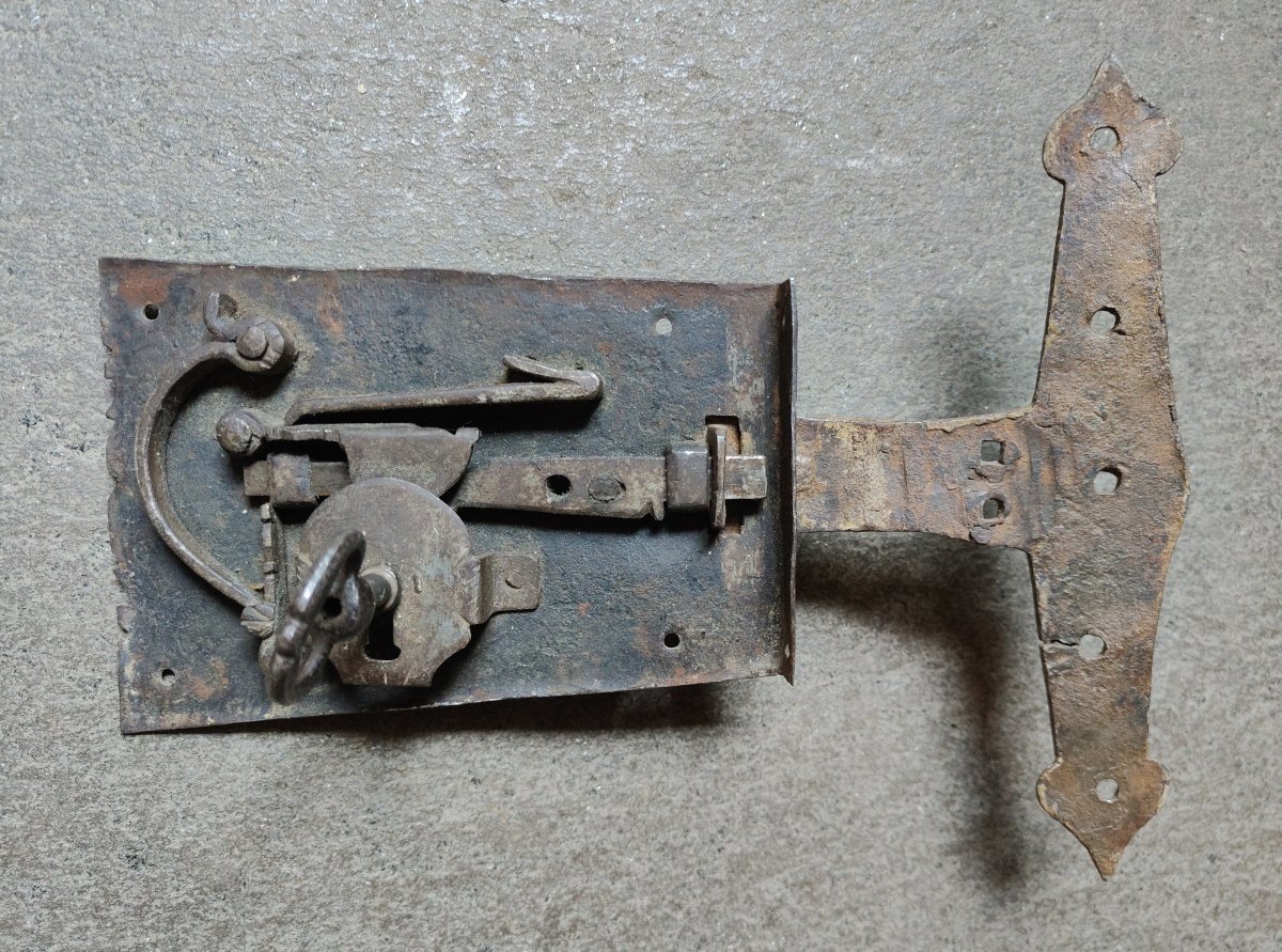 Serrure De Porte Complète Avec Clé XVIIe Siècle-photo-2