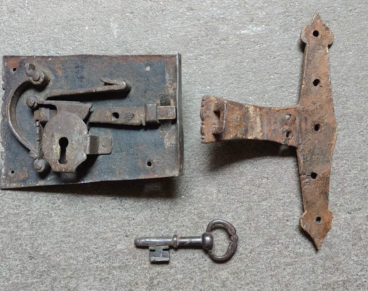 Serrure De Porte Complète Avec Clé XVIIe Siècle-photo-3