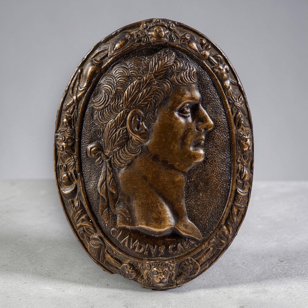 École vénitienne, première moitié du XVIIe siècle  CLAUDIUS  Plaque ovale en bronze -photo-2