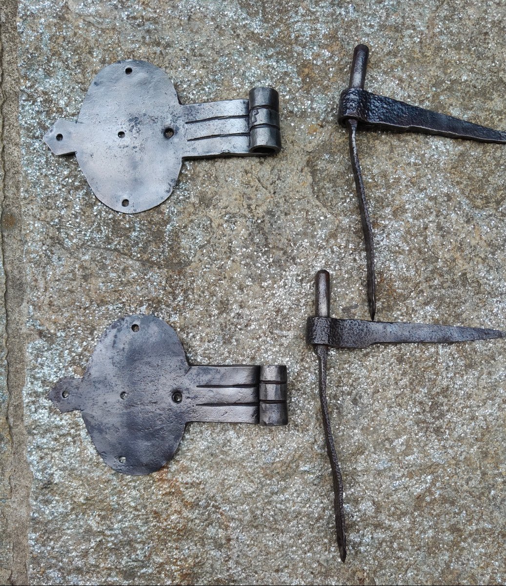 Pair Of Hinges, Complete With Hinge Pins, 18th Century-photo-3