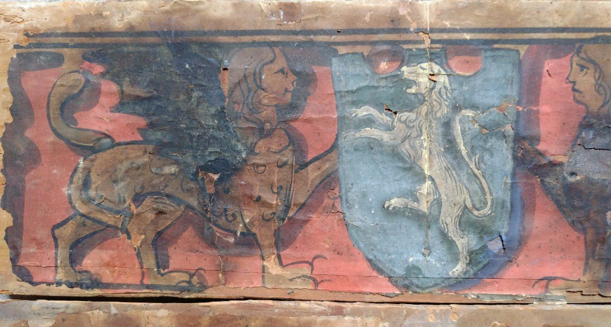 Rare Ceiling Panels From Brescia, Painted On Paper And Mounted On Wood-photo-2