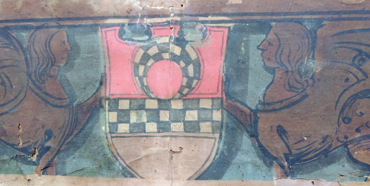 Rare Ceiling Panels From Brescia, Painted On Paper And Mounted On Wood-photo-1