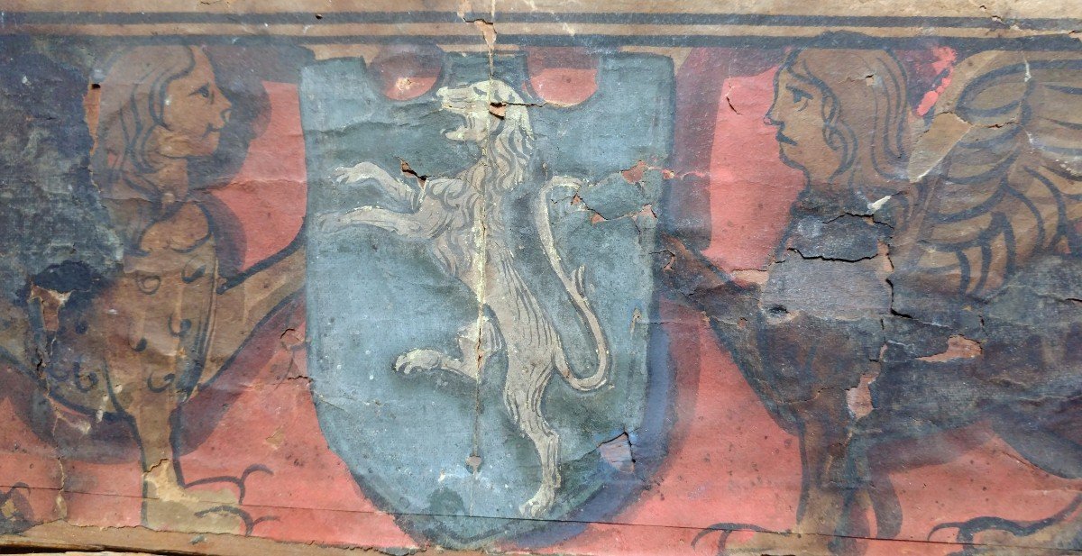 Rare Ceiling Panels From Brescia, Painted On Paper And Mounted On Wood-photo-2