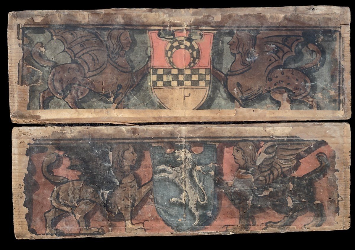 Rare Ceiling Panels From Brescia, Painted On Paper And Mounted On Wood