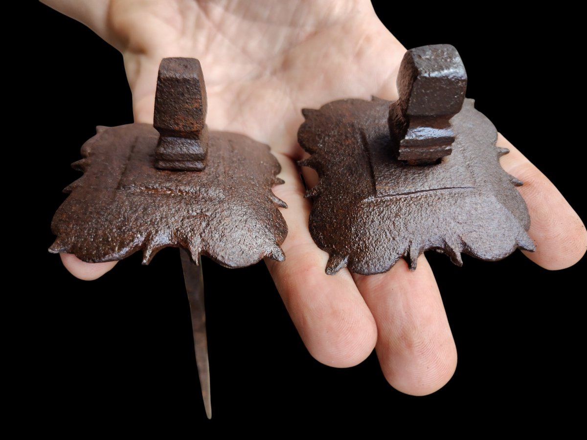 2 Large Two-part Wrought-iron Nails, 17th–18th Century-photo-3