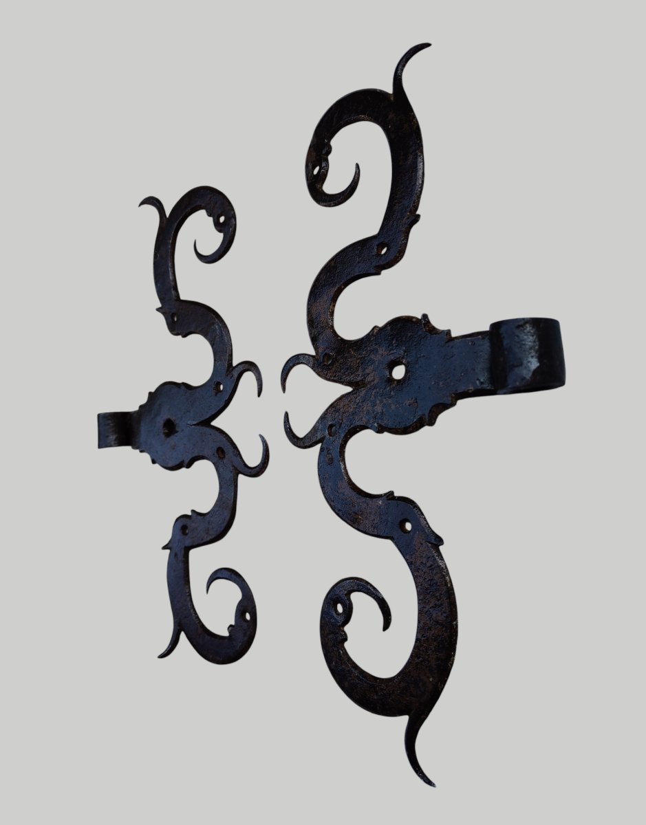 Paire de pentures moustaches début XVIIIe siècle 35 cm-photo-4