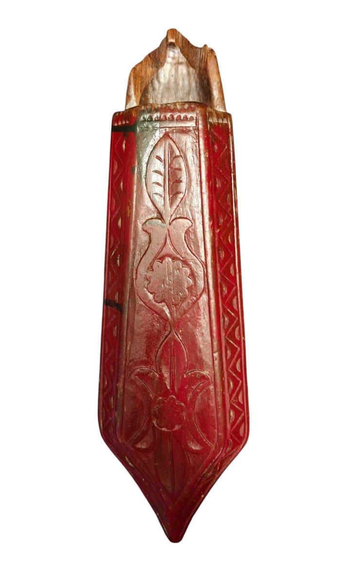 Carved And Painted Wooden Whetstone Holder From The Aosta Valley -photo-3