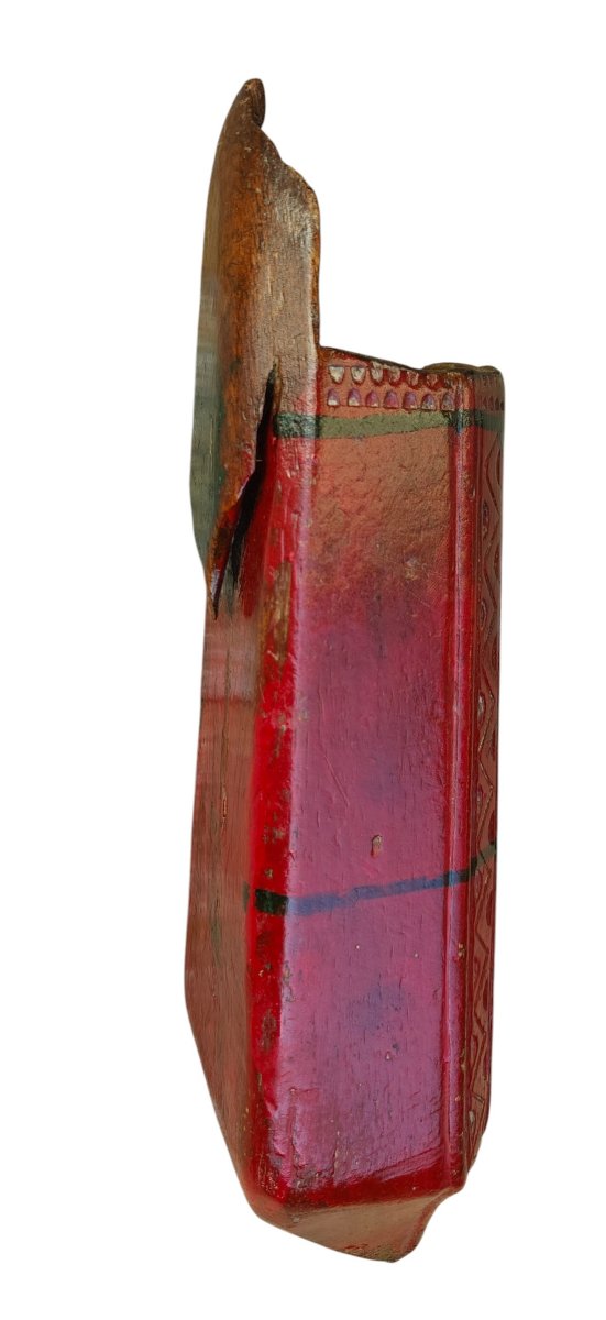 Carved And Painted Wooden Whetstone Holder From The Aosta Valley -photo-4