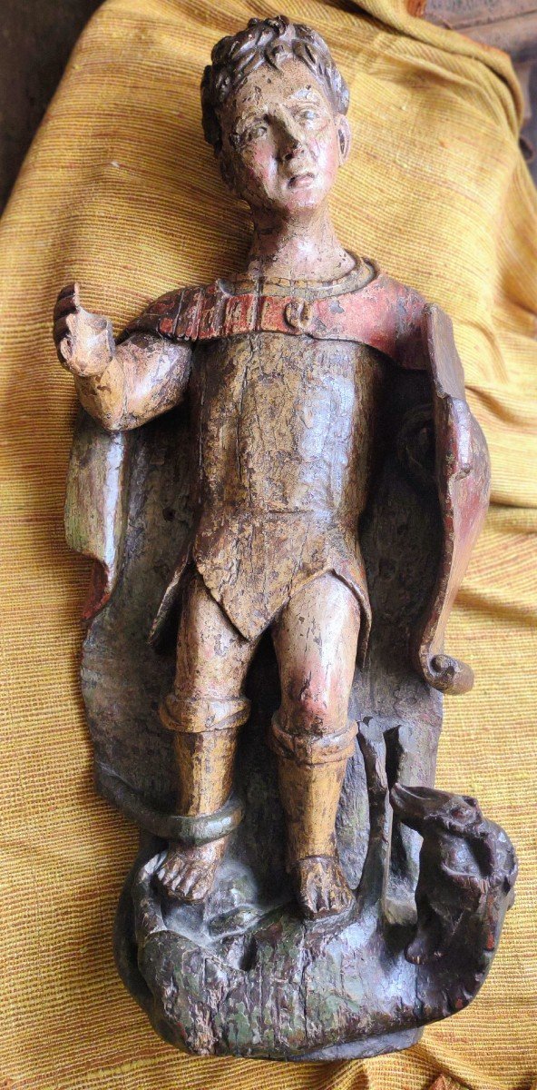 "st. George Slays The Dragon," 15th-century Polychrome Wooden Sculpture