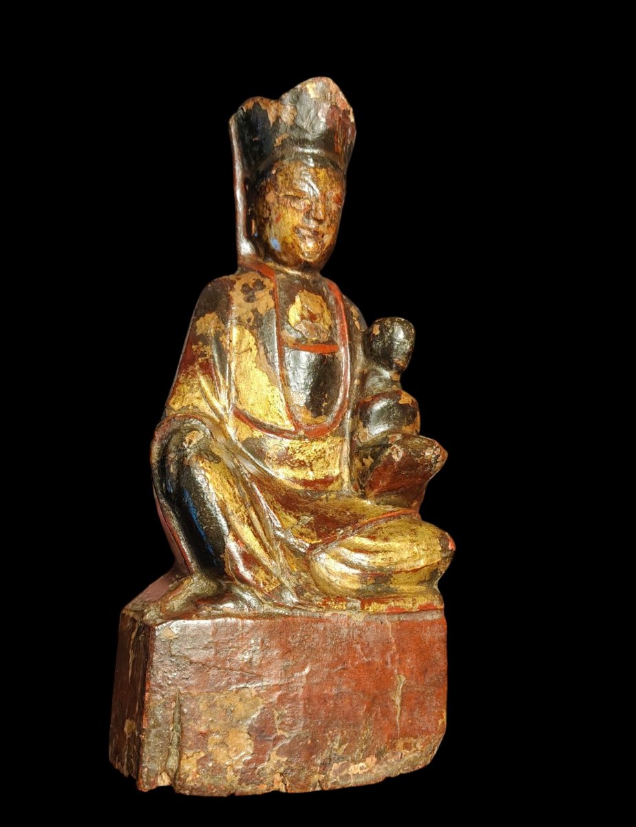 Bodhisattva En Bois Polychrome Dorée XVIIIe Siècle-photo-4