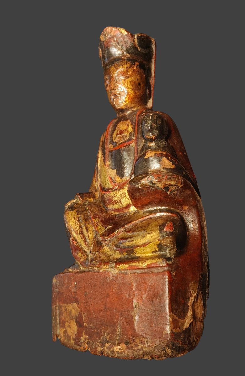 Bodhisattva En Bois Polychrome Dorée XVIIIe Siècle-photo-1
