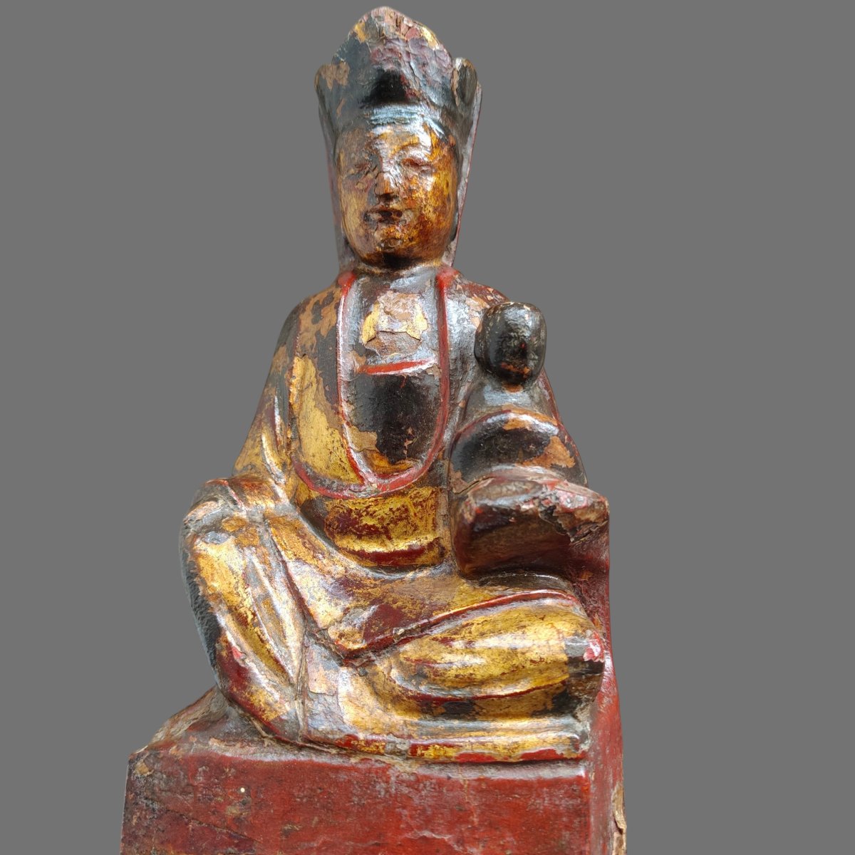 Bodhisattva En Bois Polychrome Dorée XVIIIe Siècle-photo-3