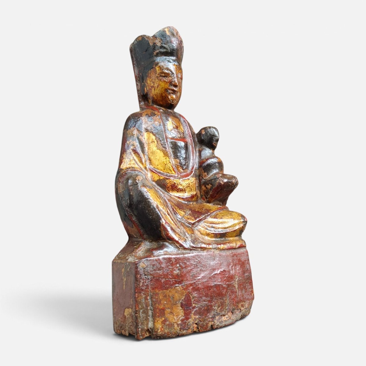 Bodhisattva En Bois Polychrome Dorée XVIIIe Siècle-photo-4