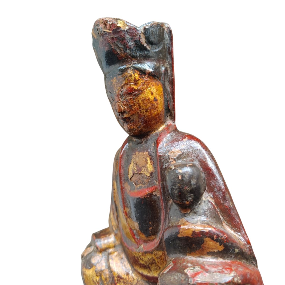 Bodhisattva En Bois Polychrome Dorée XVIIIe Siècle-photo-5
